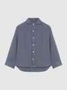 Reiss Steel Blue Ruban Long Sleeve Linen Shirt