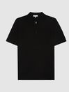 Reiss Black Maxwell Merino Zip Neck Polo Shirt