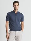 Reiss Steel Blue Moswell Half Zip Knitted Wool Top