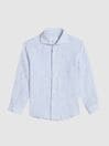 Reiss White/Blue Ruban Linen Regular Fit Shirt
