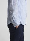Reiss White/Blue Ruban Linen Regular Fit Shirt
