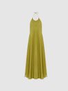 Reiss Lime Jude Halterneck Silk Maxi Dress