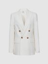Reiss White Willow Petite Linen Blend Double Breasted Blazer