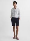 Reiss Navy Ezra Cotton Linen Blend Shorts