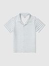 Reiss Blue/White Noah Junior Striped Jersey Cuban Collar Shirt