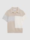 Reiss Natural Tondo Senior Open Collar Colourblock Polo T-Shirt