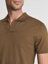 Reiss Toffee Jaxx Mercerised Open Collar Polo T-Shirt