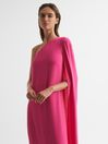 Reiss Pink Nina Cape One Shoulder Maxi Dress