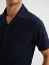 Reiss Navy Jonas Bloom Jacquard Cuban Collar Shirt