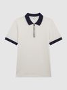 Reiss White/Navy North Mercerised Zip Neck Polo T-Shirt