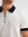 Reiss White/Navy North Mercerised Zip Neck Polo T-Shirt