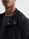 Reiss Navy Pierlo Zip Through Technical Hooded Jacket