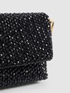 Reiss Black Astrid Bead Embellished Clutch Bag