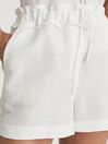 Reiss White Lacey Linen Blend Drawcord Shorts
