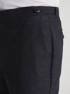 Reiss Navy Swing Wool Blend Checked Slim Fit Trousers