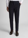 Reiss Navy Nether Pleated Flannel Trousers