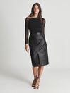 Reiss Black Lucie Leather Pencil Skirt