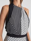 Reiss Black/White Ila Mono-Stripe Halter Occasion Dress