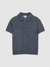 Reiss Steel Blue Maxwell Merino Zip Neck Polo T-Shirt