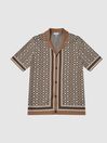 Reiss Camel/Navy Ripley Cuban Collar Geometric Shirt