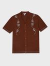 Reiss Rust Sampson Cuban Collar Embroidered Shirt