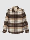 Reiss Brown Check Redwine Brushed Flannel Check Overshirt