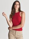 Reiss Red Mirabel Ribbed Jersey Racer Tank Top