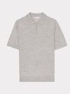 Reiss Soft Grey Mouli Maxwell Merino Wool Zip Neck Polo Shirt