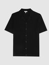 Reiss Black Omar Jacquard Cuban Collar Shirt