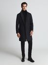 Reiss Navy Mirage Double Breasted Wool Blend Coat