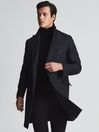 Reiss Navy Mirage Double Breasted Wool Blend Coat