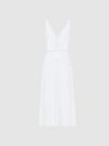 Reiss White Alberta Lace Trim Midi Dress