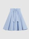 Reiss Blue Gigi Jr Tie Front Linen Midi Skirt