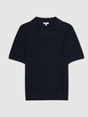 Reiss Navy Cumbria Texture Open Collar Knitted Polo