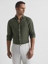 Reiss Olive Ruban Linen Regular Fit Shirt
