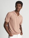 Reiss Terracotta Shooter Open Collar Linen Blend Polo Shirt
