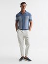 Reiss Blue Jasper Half Zip Stripe Polo T-Shirt