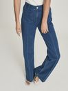 Reiss Mid Blue Isa High Rise Flared Jeans