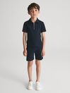 Reiss Navy Norton Textured Drawstring Jersey Shorts