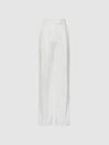 Reiss White Willow Petite Linen Blend Wide Leg Trousers