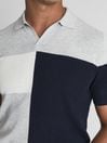 Reiss Grey Melange Tondo Open Collar Colourblock Polo T-Shirt