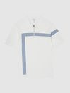 Reiss White Sergant Half Zip Stripe Detail Polo T-Shirt