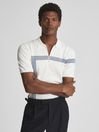 Reiss White Sergant Half Zip Stripe Detail Polo T-Shirt