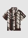 Reiss Bordeaux Rico Junior Abstract Print Cuban Collar Shirt