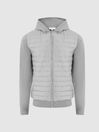 Reiss Grey Taylor Hybrid Zip Quilted Hooded Jacket