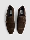 Reiss Brown Rivington Suede Monk Strap Shoes