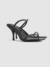 Reiss Black Magda Leather Strappy Heeled Sandals
