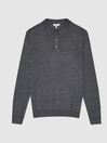 Reiss Mid Grey Melang Trafford Merino Wool Polo Shirt