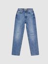 Reiss Mid Blue Bay Slim Straight Cut Ripped Jeans
