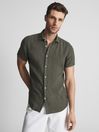 Reiss Olive Holiday Linen Slim Fit Shirt